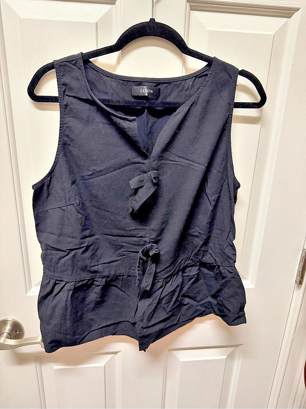 Zesica Women's Summer Sleeveless Peplum Tank Top Tie Front Crewneck Ruffle